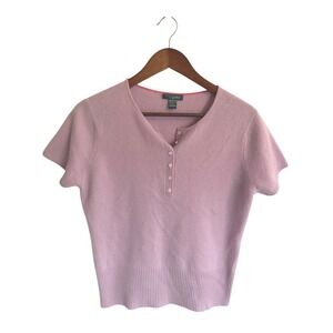 Griffen Womens 100% Cashmere Short Sleeve Henley Sweater Lilac Purple Large